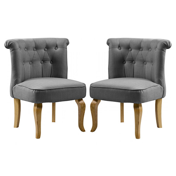 Pacari Grey Fabric Dining Chairs With Wooden Legs In Pair