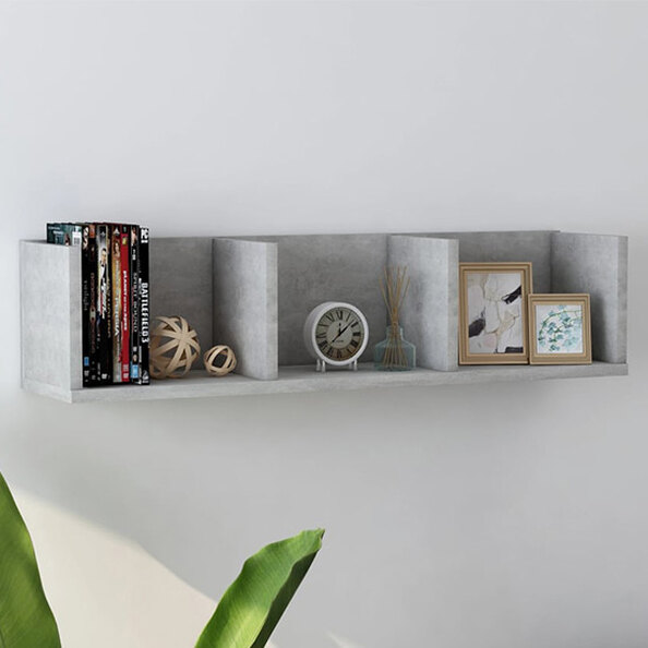 Pacorro Wooden Wall Shelf With 3 Compartment In Concrete Effect