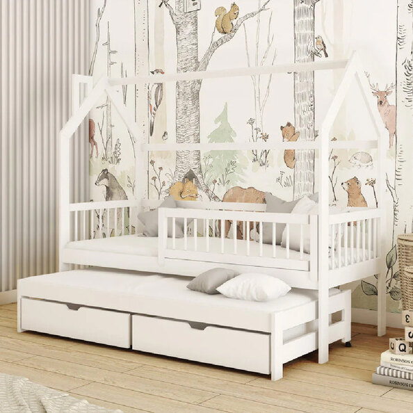 Paige Wooden Day Bed With Foam Mattress And Trundle In White