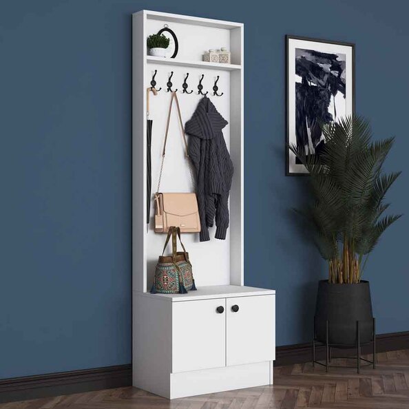 Palero Wooden Hallway Coat Stand with 2 Doors in White