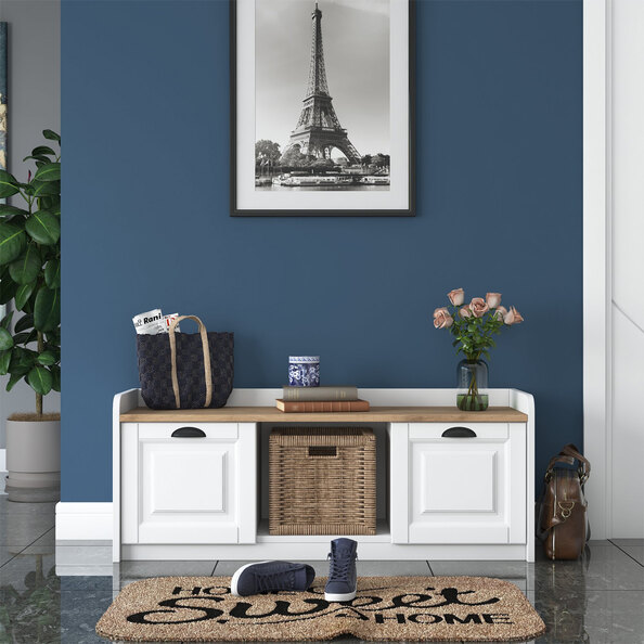 Palero Wooden Shoe Storage Cabinet with Bench in White and Walnut
