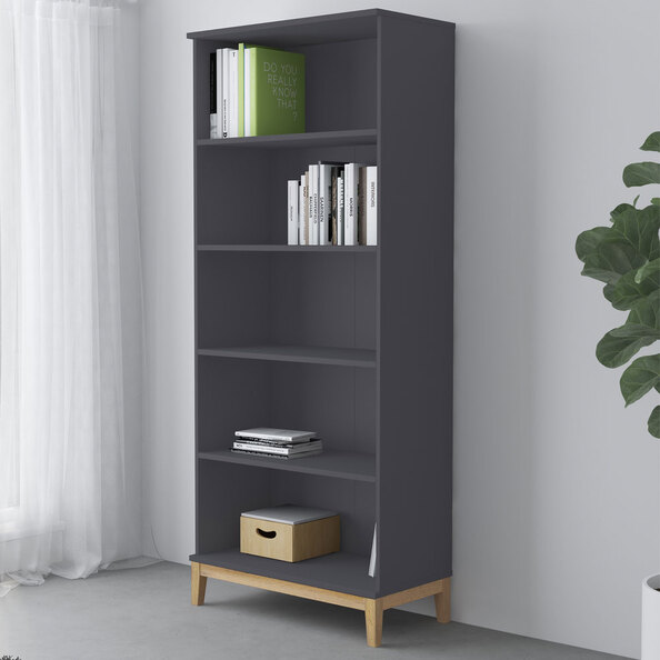 Palladium Wooden Bookcase with 4 Shelves in Grey and Wotan Oak