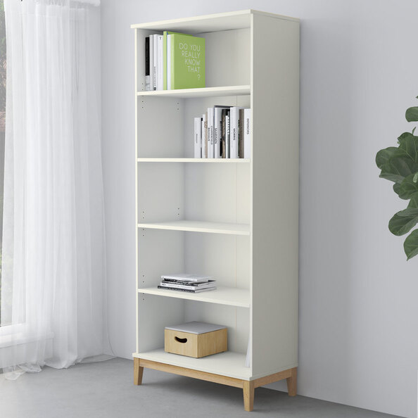 Palladium Wooden Bookcase with 4 Shelves in White and Wotan Oak