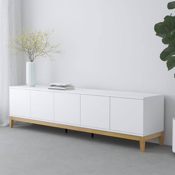Palladium Wooden TV Stand with 5 Doors in White and Wotan Oak