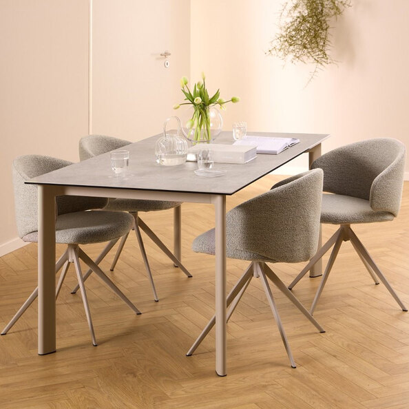 Palmdale Grey Ceramic Dining Table With Elkhorn 4 Chairs In Beige