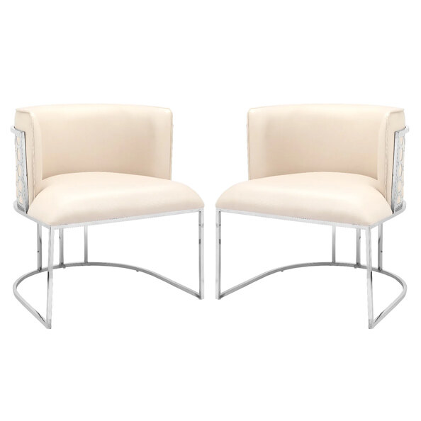 Palmer Beige Faux Leather Dining Chairs With Silver Frame In Pair