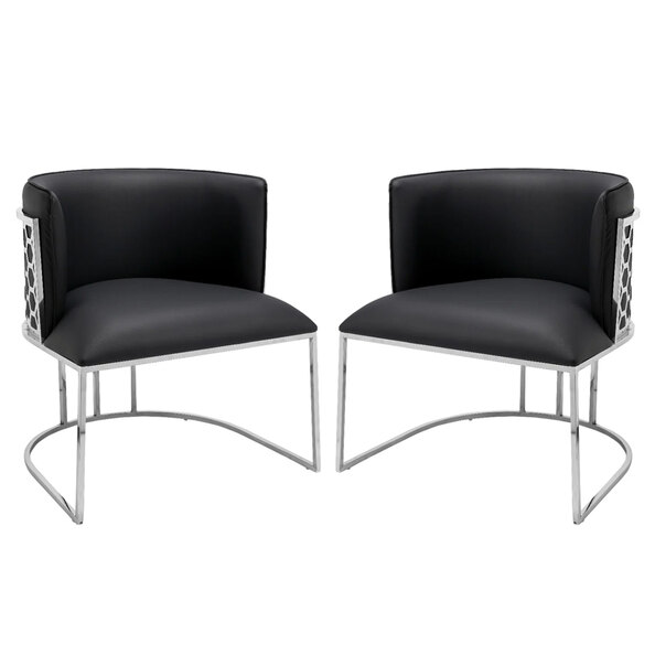 Palmer Black Faux Leather Dining Chairs With Silver Frame In Pair