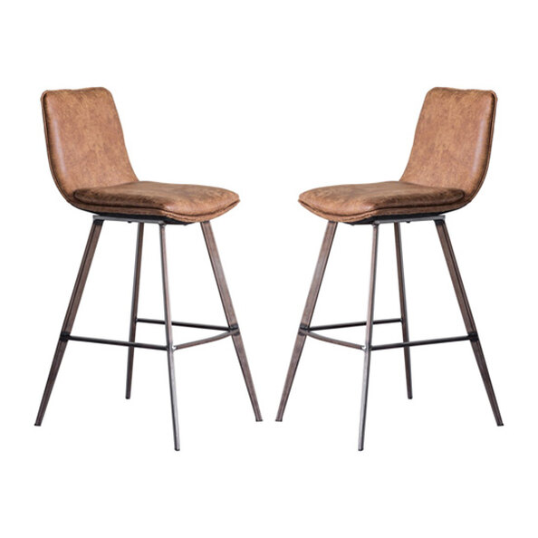 Palmar Brown Faux Leather Bar Stools With Metal Legs In Pair