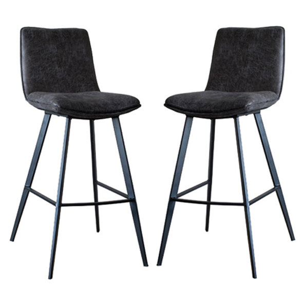 Palmar Grey Faux Leather Bar Stools With Metal Legs In Pair