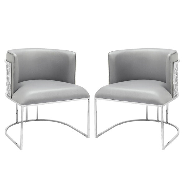 Palmer Grey Faux Leather Dining Chairs With Silver Frame In Pair