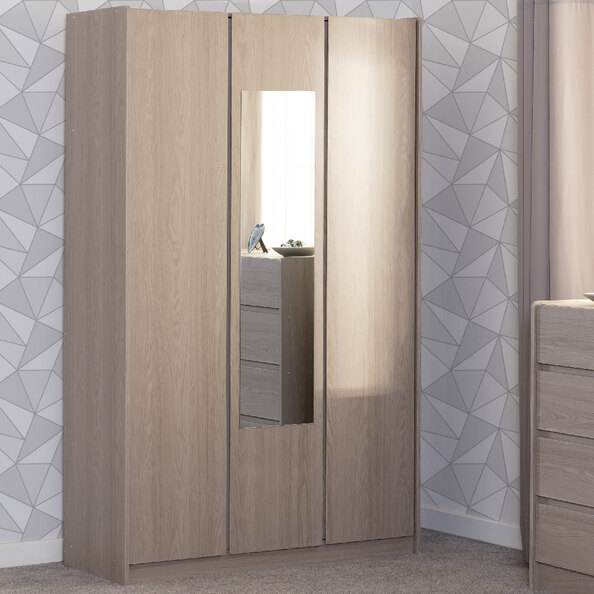 Palmyra Mirrored Wardrobe With 3 Doors In Smoked Ash