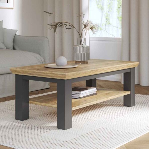 Parenzo Rectangular Wooden Coffee Table in Wolfram Grey and Mauvella Oak