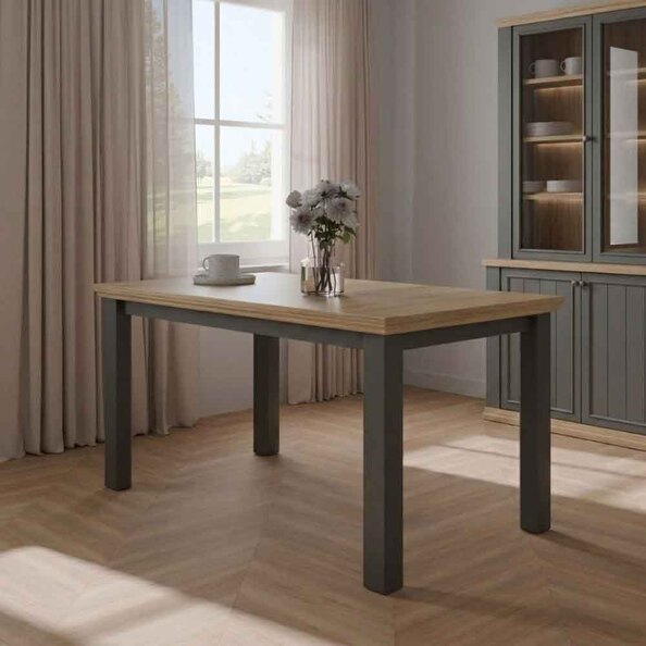 Parenzo Rectangular Wooden Dining Table in Wolfram Grey and Mauvella Oak