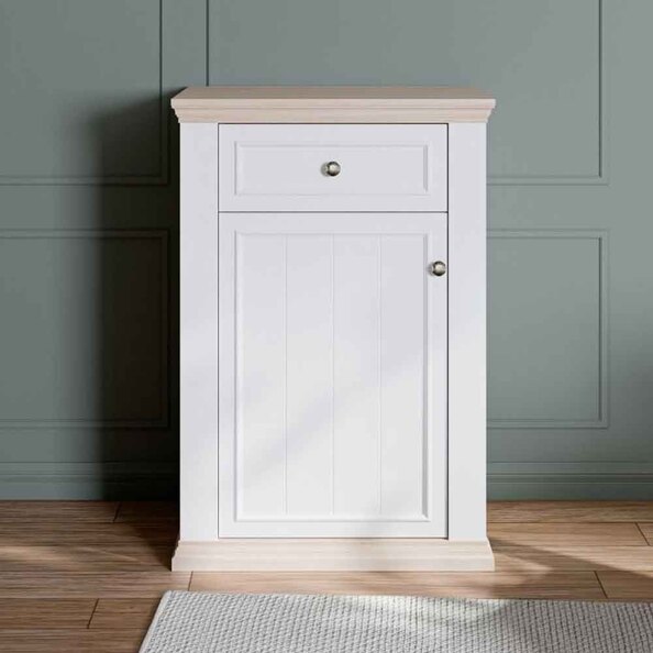 Parenzo Wooden Shoe Storage Cabinet in White and Riva Oak