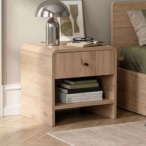 Parila Wooden Bedside Cabinet with 1 Drawer in Sepet Oak