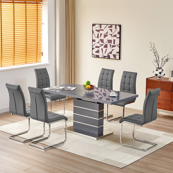 Parini Extending Grey High Gloss Dining Table 6 Paris Grey Chairs