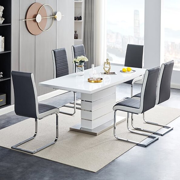 Parini Small Extending White Dining Table 4 Symphony Black Chairs