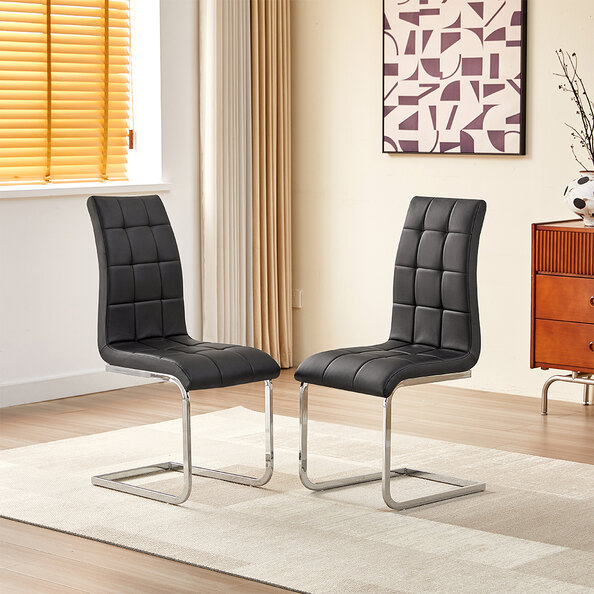 Paris Black Faux Leather Dining Chairs In Pair