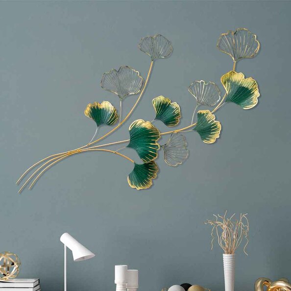 Parklane Metal biloba leaves Wall Art in Green and Gold