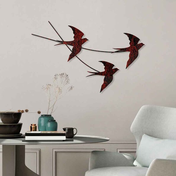 Parklane Metal Flying Bird Wall Art in Black and Red