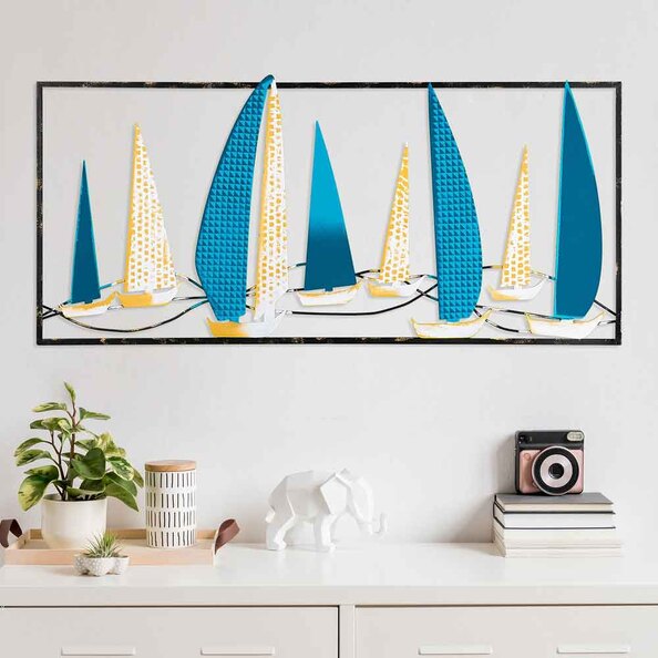 Parklane Metal Sails in Silhouette Wall Art in Skyblue and Yellow