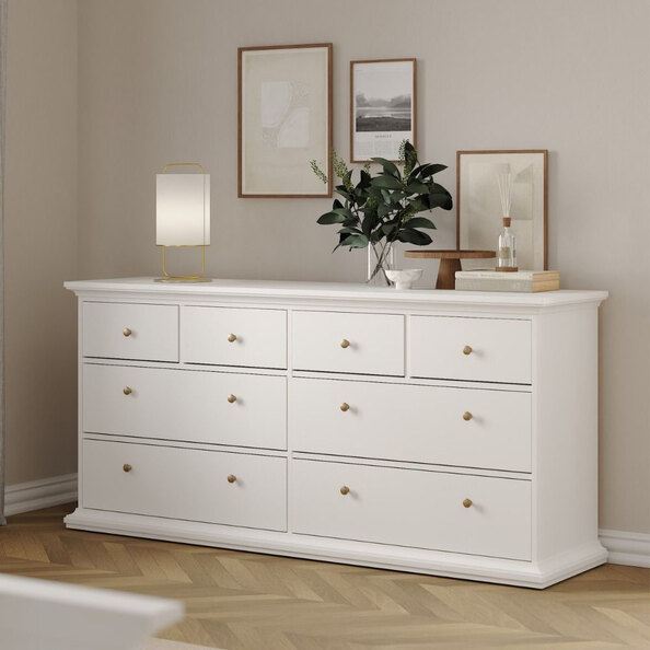Paroya Wide Wooden Chest Of 8 Drawers In White