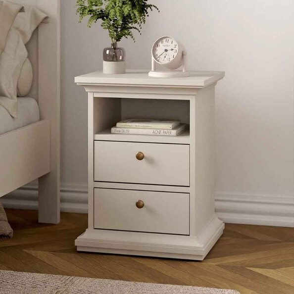 Paroya Wooden Bedside Cabinet with 2 Drawers in Cashmere