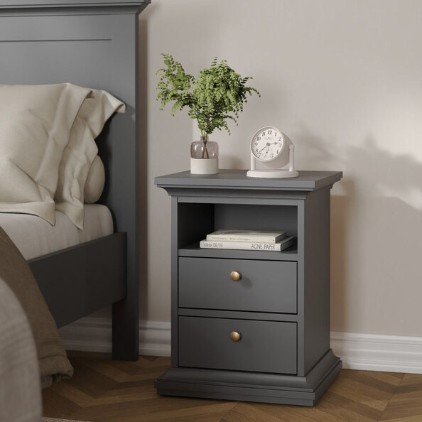 Paroya Wooden Bedside Cabinet with 2 Drawers In Matt Grey