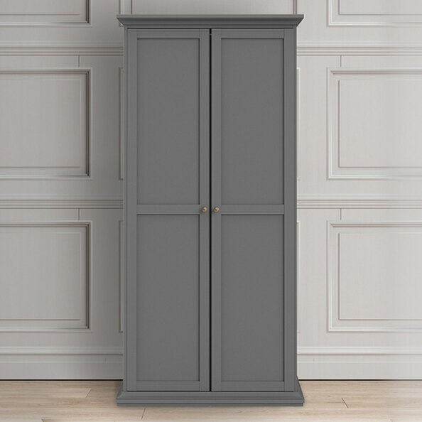 Paroya Wooden Wardrobe With 2 Doors In Matt Grey