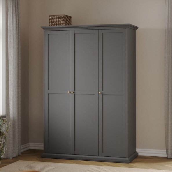 Paroya Wooden Wardrobe With 3 Doors In Matt Grey