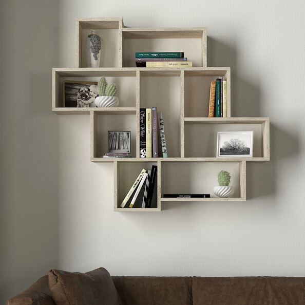 Paroza Wooden Wall Hung Shelving Unit in Travertine Marble Effect