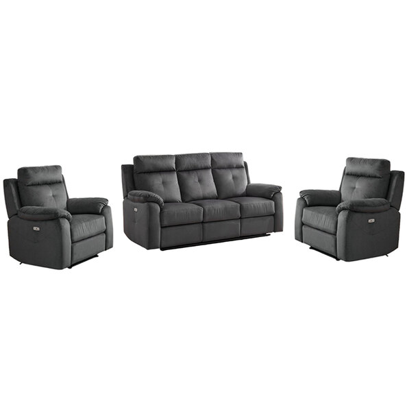 Pasco Fabric Electric Recliner 3+1+1 Seater Sofa Set In Anthracite