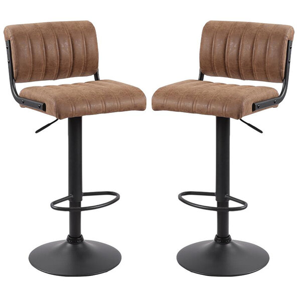 Pawling Brown Leather Bar Stools In Pair