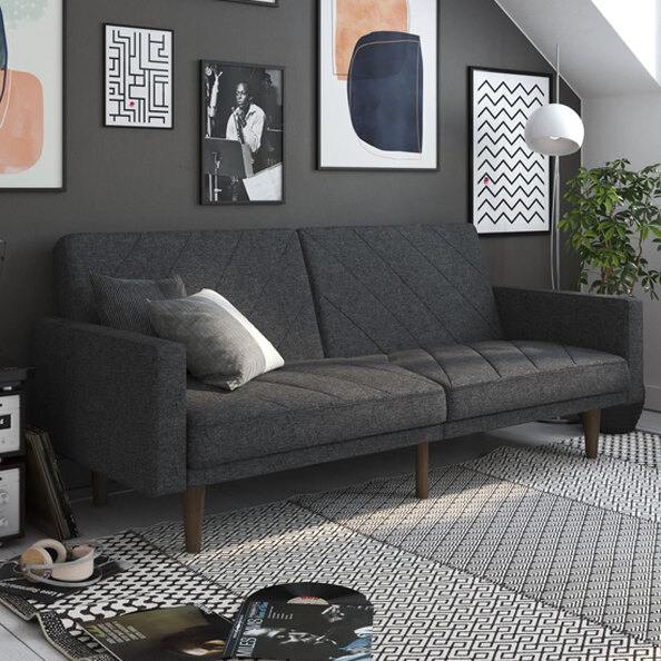 Pawson Fabric Sofa Bed With Wooden Legs In Grey