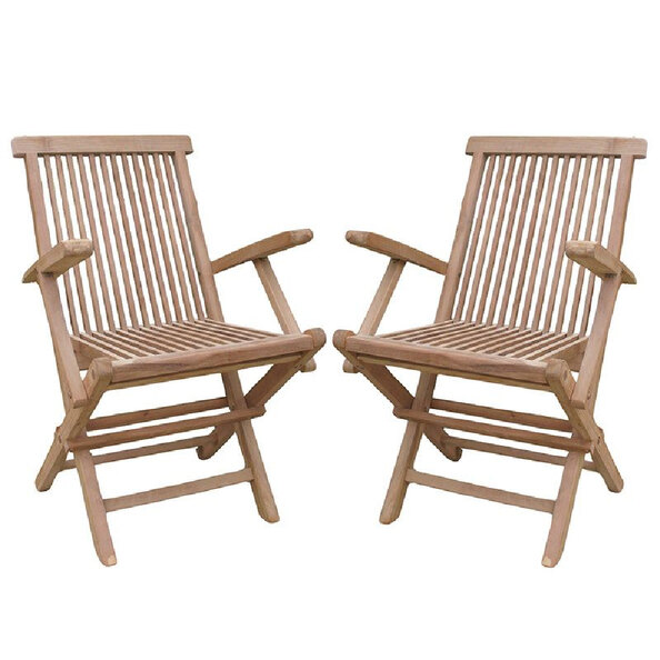 Payson Teak Wooden Folding Arm Chairs In Pair