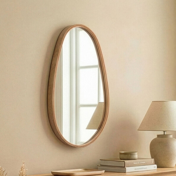 Pear Glass Wall Mirror with Solid Oak Wood Frame