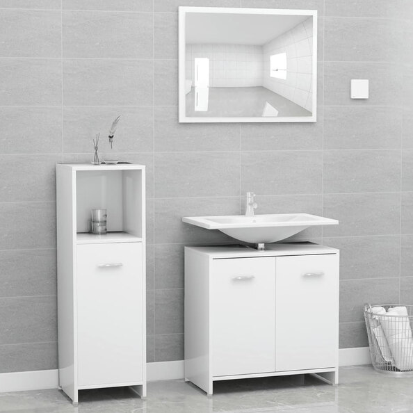 Pecos Wooden 3 Piece Bathroom Furniture With Mirror In White