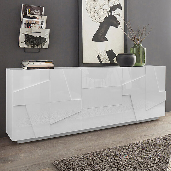 Pembroke High Gloss Sideboard With 4 Doors And 3 Drawers In White