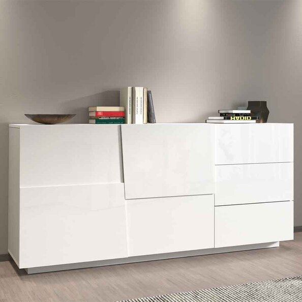 Pendleton High Gloss Sideboard With 2 Doors And 3 Drawers In White