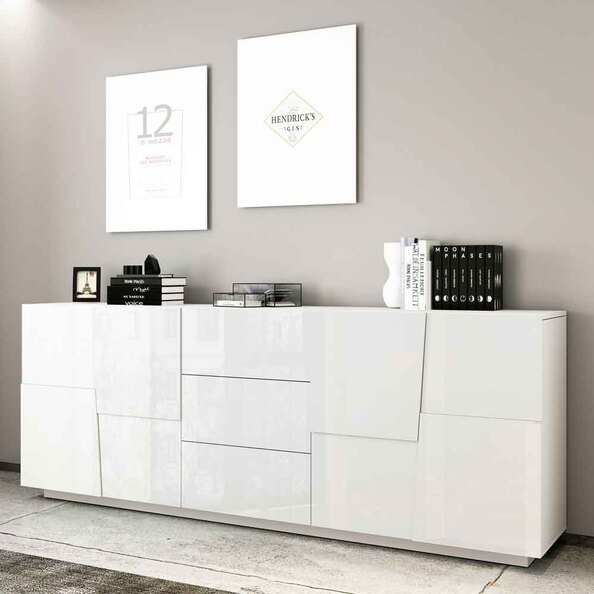 Pendleton High Gloss Sideboard With 4 Doors And 3 Drawers In White
