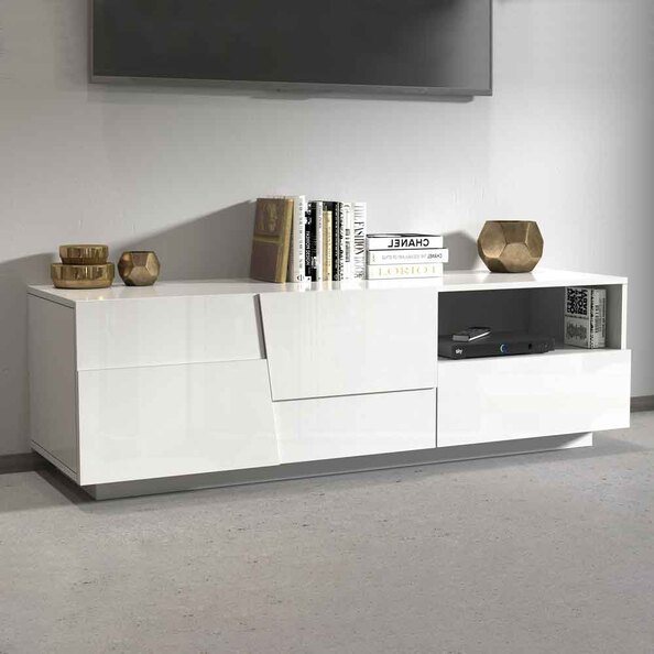 Pendleton High Gloss TV Stand With 2 Doors And 1 Drawer In White