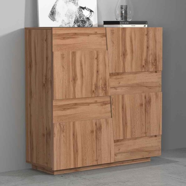 Pendleton Wooden Highboard With 4 Doors In Wotan Oak