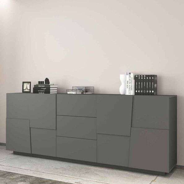 Pendleton Wooden Sideboard With 4 Doors And 3 Drawers In Matte Anthracite