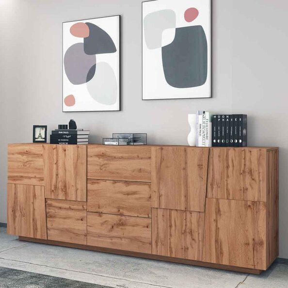 Pendleton Wooden Sideboard With 4 Doors And 3 Drawers In Wotan Oak