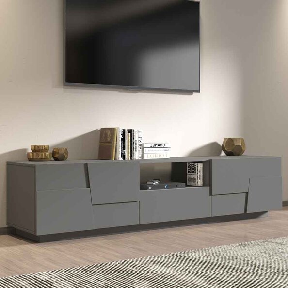 Pendleton Wooden TV Stand With 4 Doors In Matte Anthracite