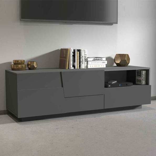 Pendleton Wooden TV Stand With 2 Doors And 1 Drawer In Matte Anthracite
