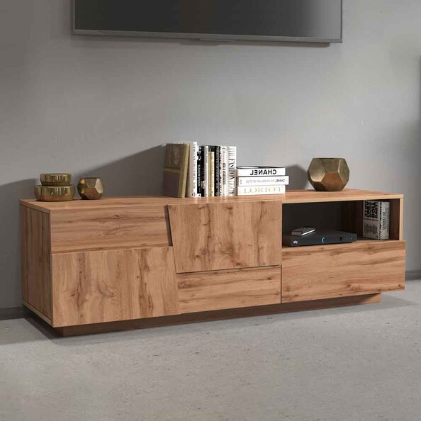 Pendleton Wooden TV Stand With 2 Doors And 1 Drawer In Wotan Oak