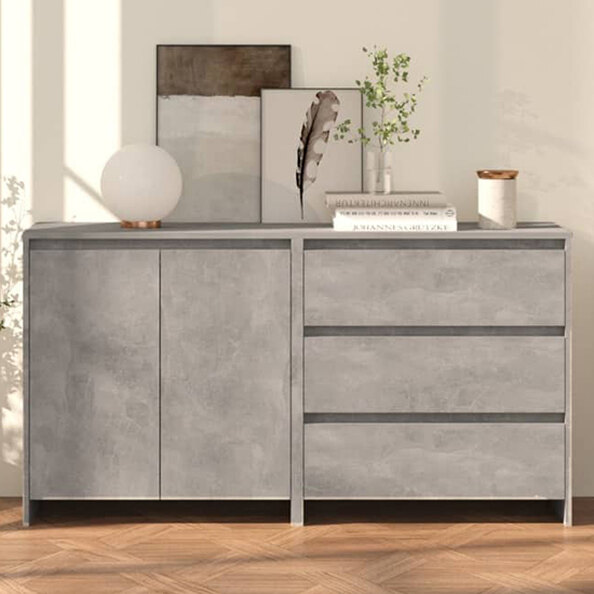 Pepa Wooden Sideboard With 2 Doors 3 Drawers In Concrete Effect