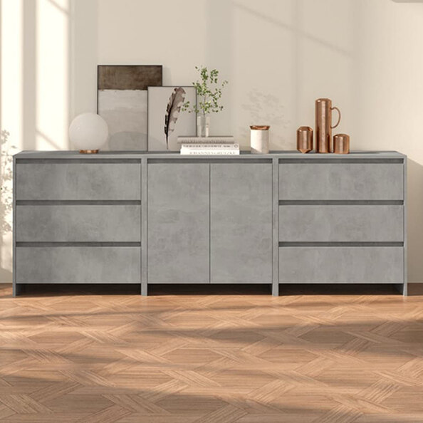 Pepa Wooden Sideboard With 2 Doors 6 Drawers In Concrete Effect