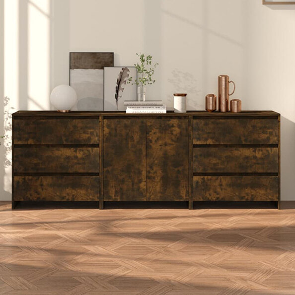 Pepa Wooden Sideboard With 2 Doors 6 Drawers In Smoked Oak